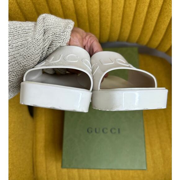 Gucci Rubber embossed Logo Womens Platform Slides size 36 Mystic White color - Picture 13 of 17